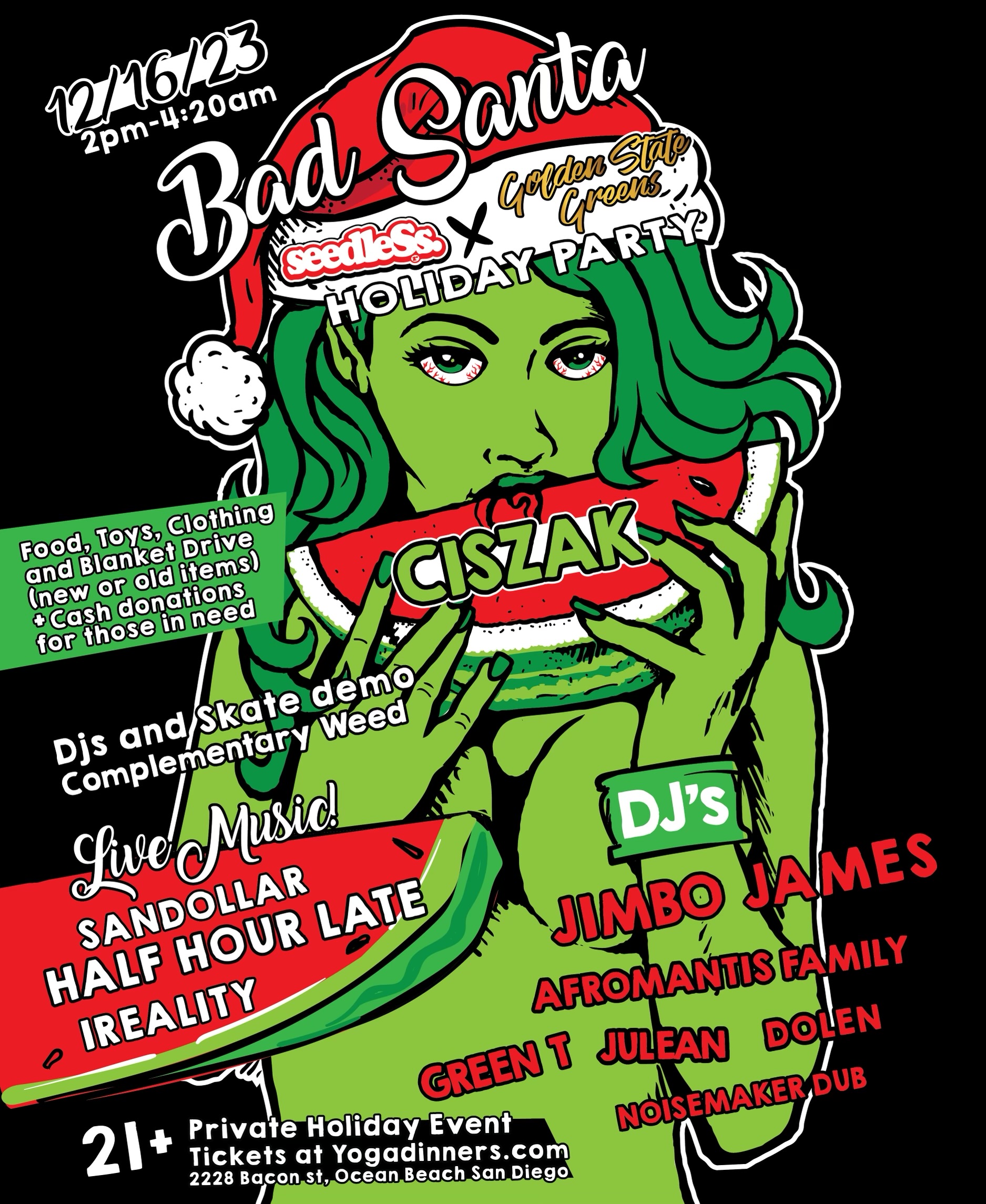 Bad Santa Seedless x Golden State Greens Holiday Party – Yoga Dinners